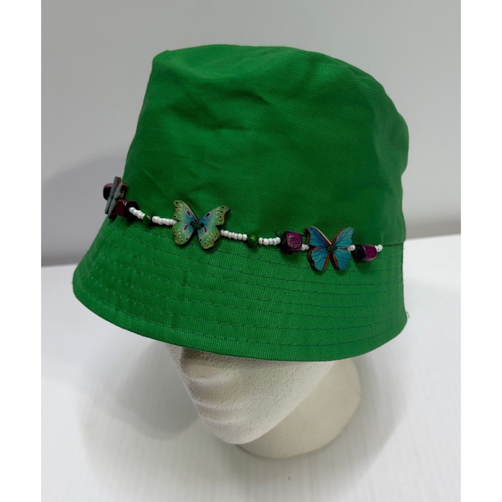 Green Butterfly Beaded Bucket Hat Women Festival Boho Cottagecore Green‎ Sun Hat